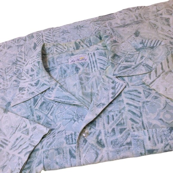 Vintage 80s Aloha Shirt Handmade 'My Hubby' L/XL Pocket Lapel Tropical Abstract - Picture 8 of 11